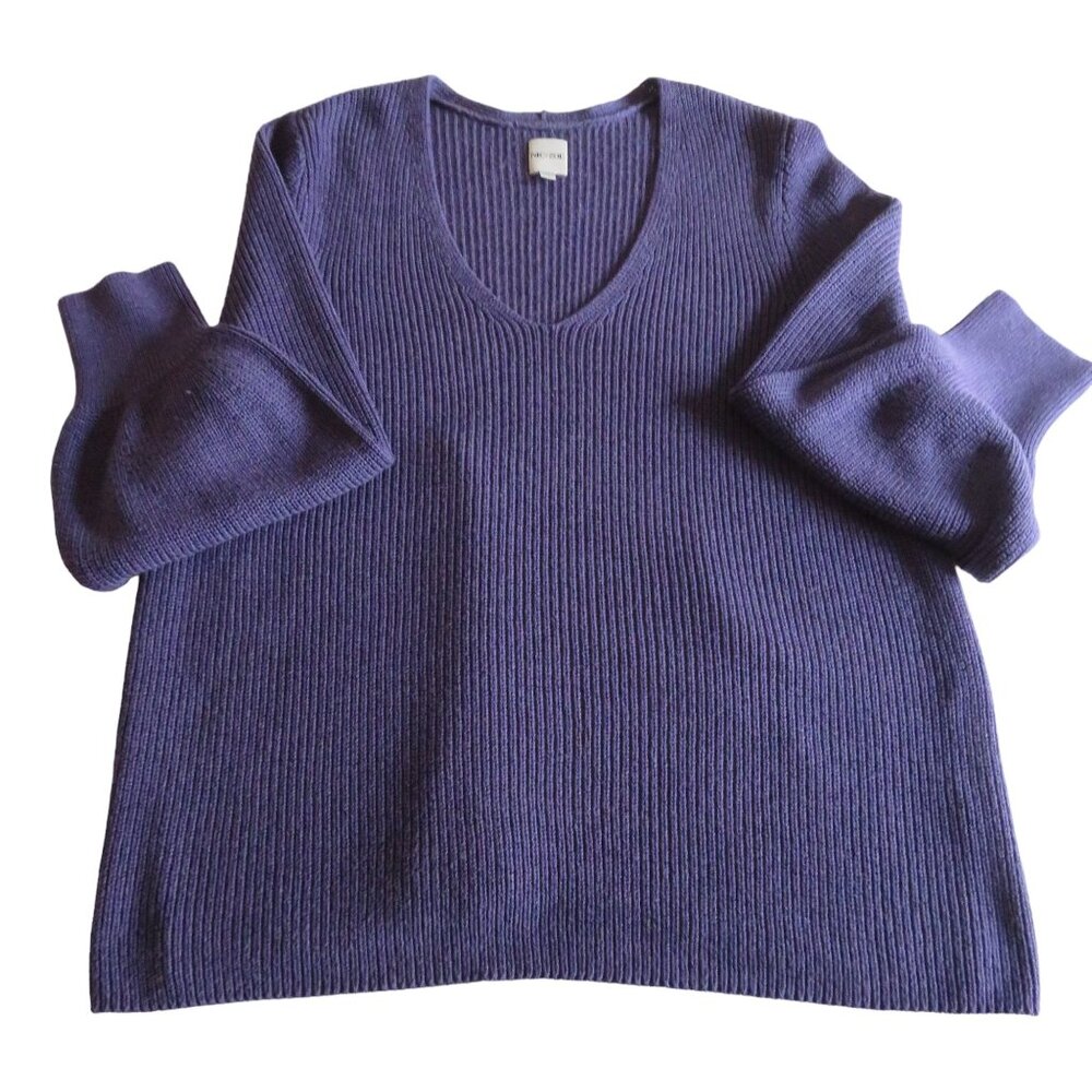 🔥HP🔥 NIC+ZOE Shaker Stitch Cotton Blend Crewneck Sweater, Fig, XL - NWOT - Picture 4 of 7